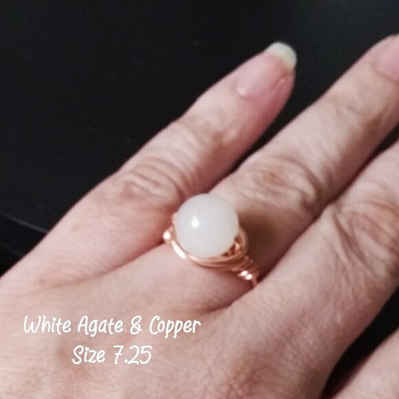 Gorgeous White Agate & Copper Wire Ring - S 7.25 - Sleek Sexy Feminine - Picture 4 of 13